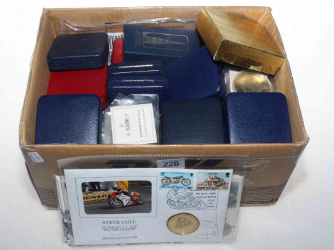 Large collection of boxed medallions and tokens.