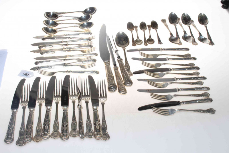 Silver canteen of Kings Pattern cutlery, principally six place setting with carver set, retailed by Harrods, London, 55 pieces, 60 troy oz weighable.