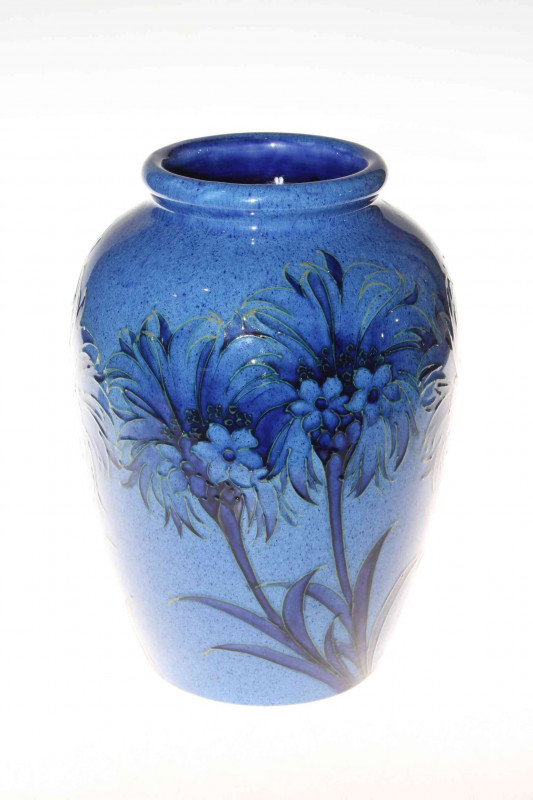 Moorcroft Pottery Blue Cornflower vase, impressed marks and bearing label for Sotheby 2002 Albert Wade Collection, 26cm.