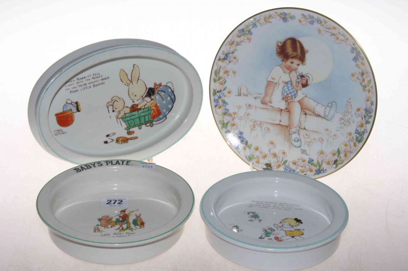 Three Shelley baby plates and Mable Lucie Attwell plate (4).