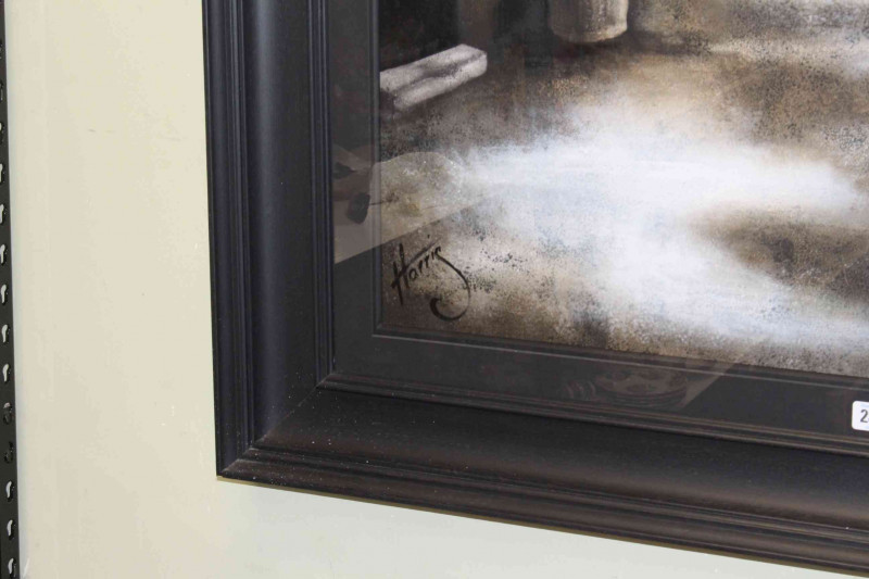 Lou Harris, Off to Meet Grandma, acrylic, signed lower left, 88cm by 87cm, in glazed frame.
