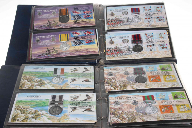 An impressive collection of 55 signed Benham replica medals each encapsulating a full-size replica medal and ribbon, and a cover with multiple signatures (2).