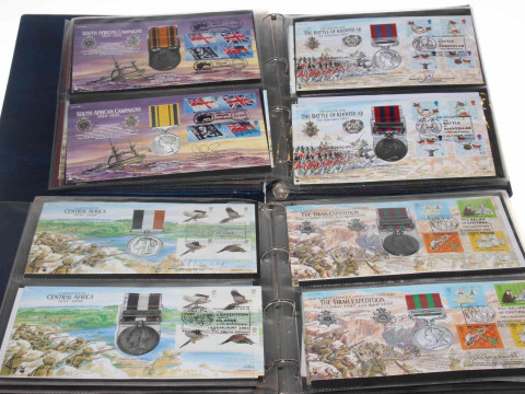 An impressive collection of 55 signed Benham replica medals each encapsulating...
