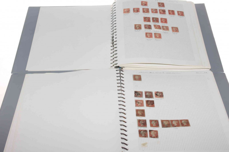 Two albums of Penny Red stamps and postally used, wax sealed letters, including Maltese Crosses, Stanley Gibbon checklists of the stamps as catalogued in the albums, imperforated, strips, shades, small and large crowns, margin gum, errors, reserve plates;