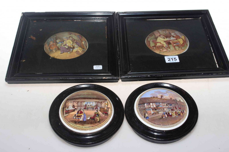 Four framed pot lids including a pair.