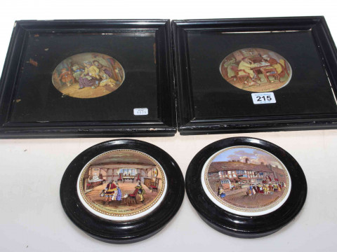 Four framed pot lids including a pair.