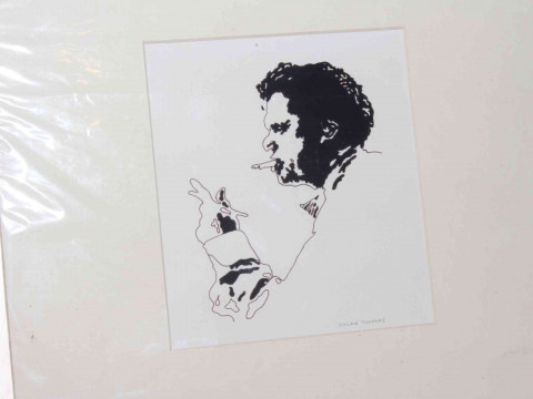 Dylan Thomas ink self portrait, 16cm by 14cm.