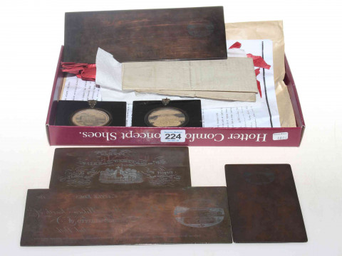 Collection of ephemera, copper plates and two miniatures relating to the...