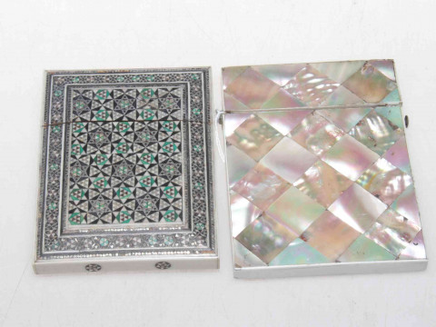 Victorian mother of pearl card case and inlaid bone case (2).