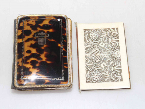 Gold inlaid tortoiseshell needle case and ivory case (2).