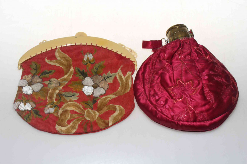 Beadwork and red silk evening bags (2).