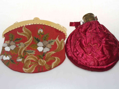 Beadwork and red silk evening bags (2).