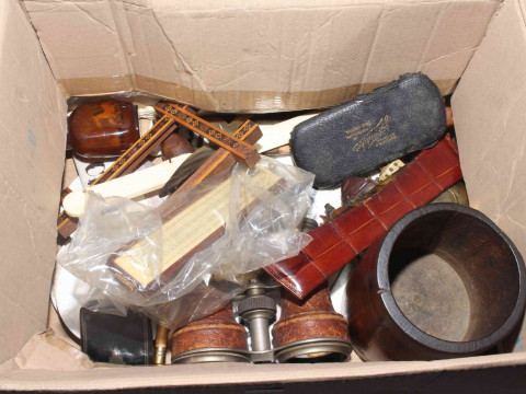 Quantity of porcelain numbers and tags, ivory letter opener and collectables.