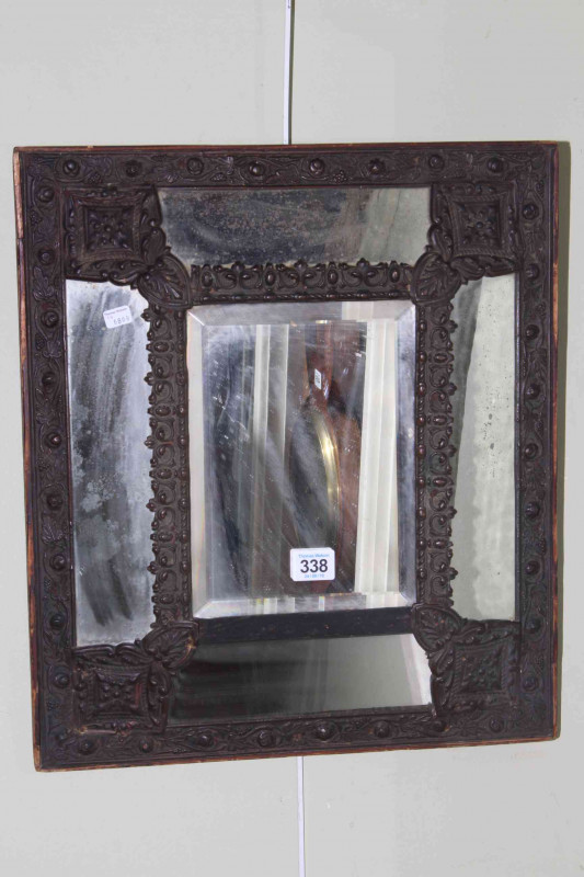 19th Century Continental marginal mirror, 45cm by 39.5cm overall.