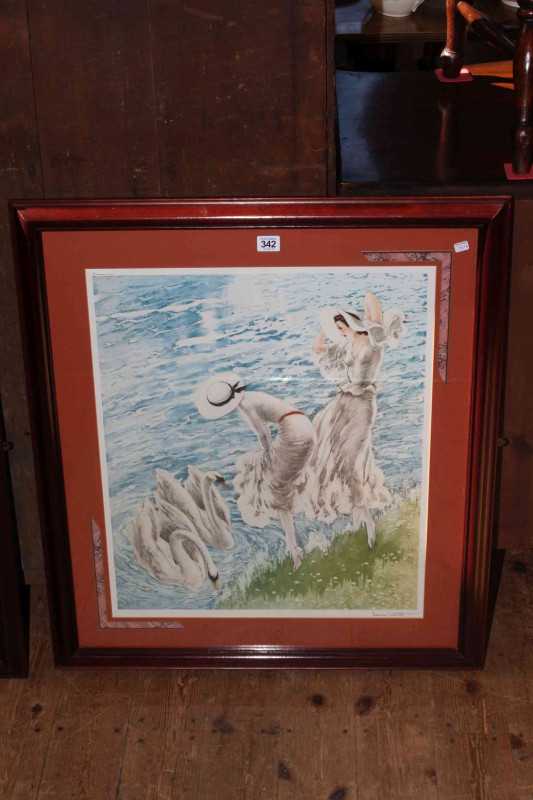 Louis Icart, The Swan, framed print.