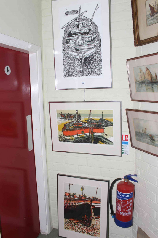 H.J. Jackson, three framed lino cuts, all numbered and titled in the margin.