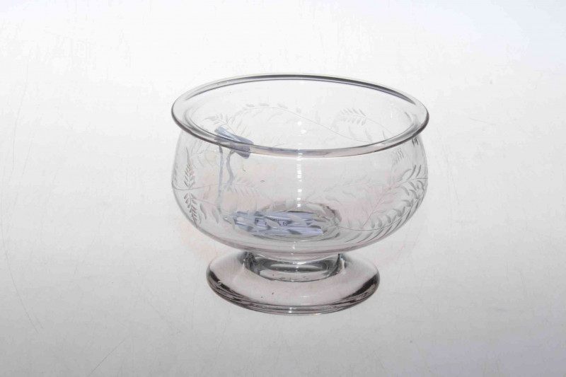 Antique engraved glass pedestal finger bowl.