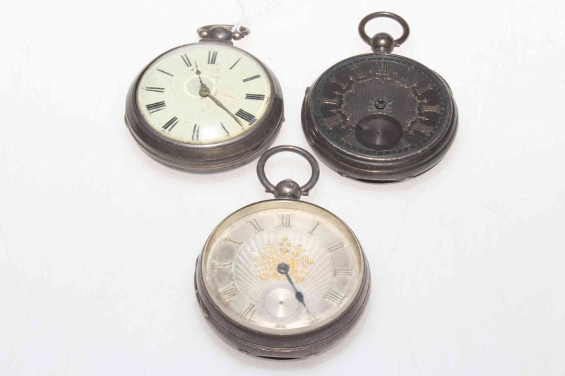 Three 19th Century silver gents pocket watches including one pair case.