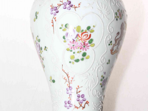 Pair Continental armorial vases and covers. thumbnail