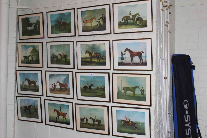 Set of sixteen coloured and titled horse racing prints.