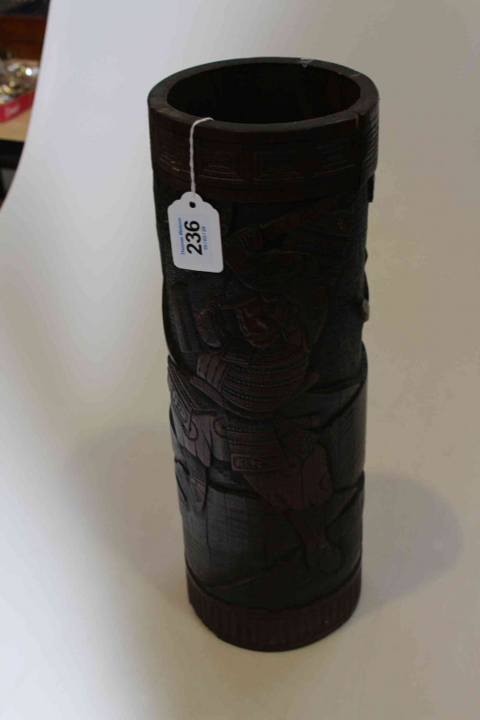 Japanese carved bamboo brush pot, 39cm.