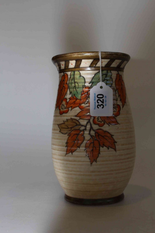 Charlotte Rhead Falling Leaves vase, 22cm.