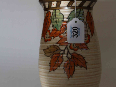Charlotte Rhead Falling Leaves vase, 22cm.