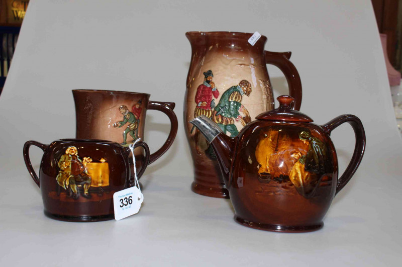Royal Doulton Sir Francis Drake jug and tankard together with Royal Doulton teapot and sugar (4).