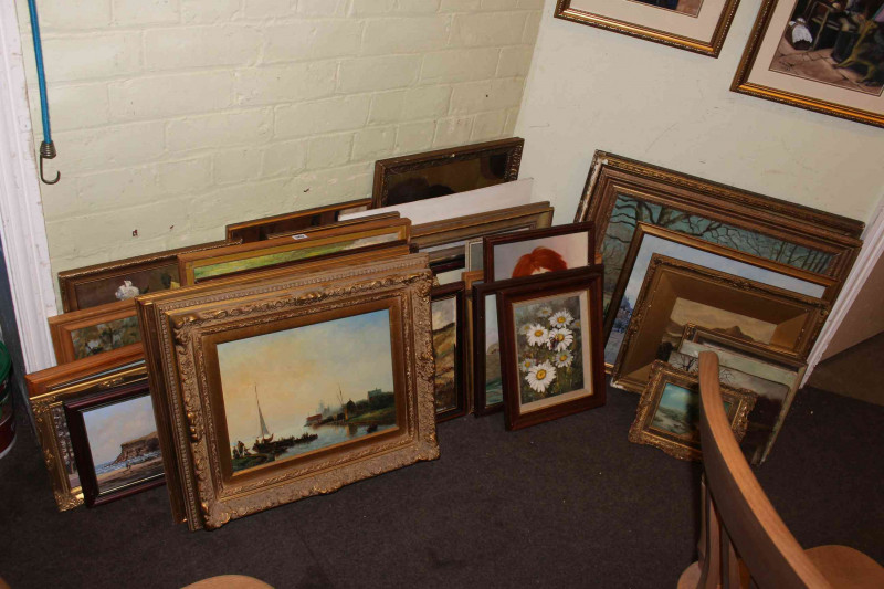 Large collection of oil paintings.