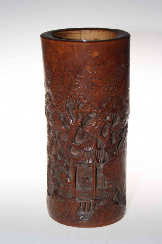 Carved bamboo brush pot, 28cm.