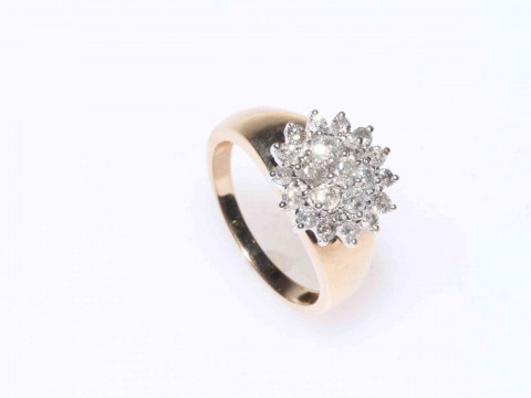 Diamond twenty one stone cluster ring set in 9 carat gold, approximate...