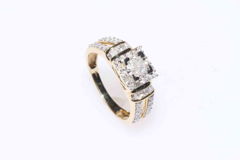 9 carat gold and diamond cluster ring, having fifty six diamonds totalling approximately 1.25 carat, size P½.