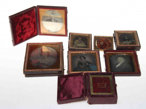 Collection of early portrait photographs.
