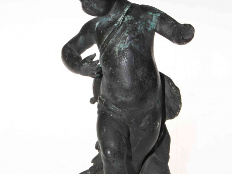 Antique solid bronze dancing cherub, 17cm.