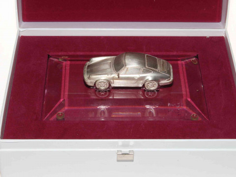 Porsche silver and glass desk paperweight, boxed.