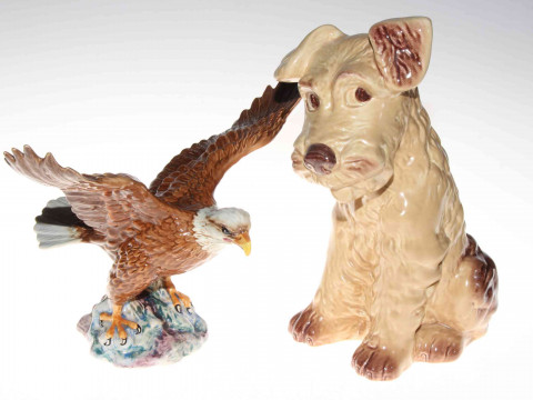 Large Sylvac Terrier and Beswick Bald Eagle no. 1018 (2).