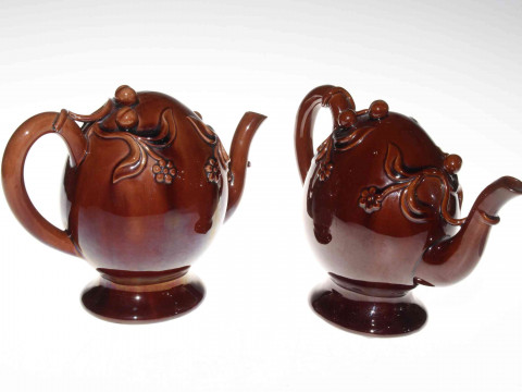 Two 19th Century Spode Cadogan brown glazed teapots.