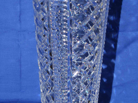 Waterford Crystal diamond cut tapering cylindrical vase.