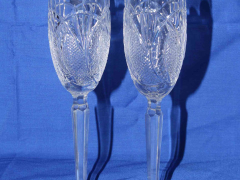 Pair of Waterford Crystal seahorse flute glasses, no. 129157, with box.