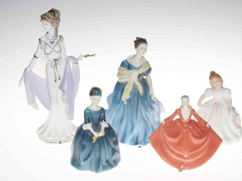 Three Royal Doulton and two Coalport ladies including Amanda, Cherie,...