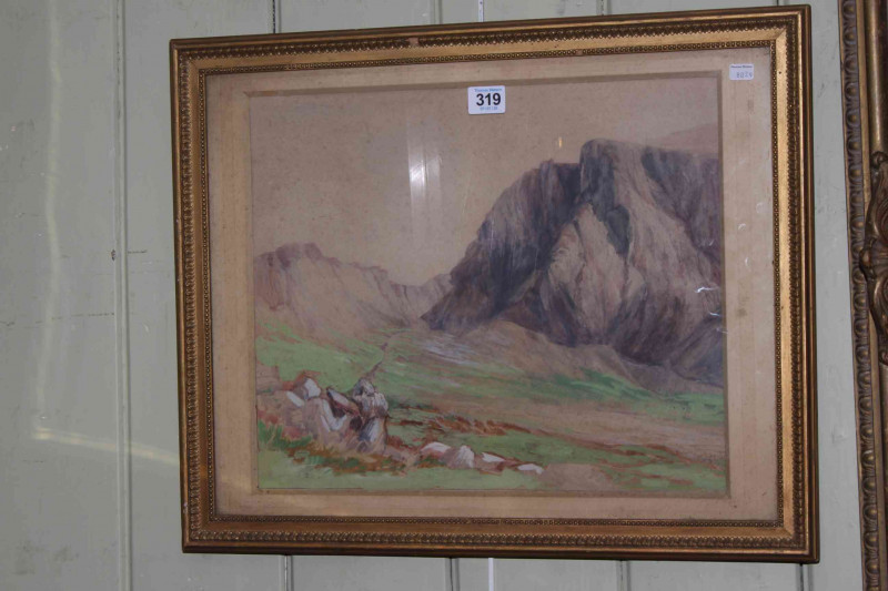 Ward Binks, Precipice, Scafell, unsigned but labelled verso, 32cm by 38cm, framed.
