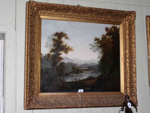 Large 19th Century oil on canvas, Continental rural scene with figures...