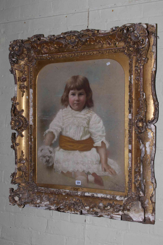 Ornate gilt framed portrait of a child, 100cm by 85cm overall.