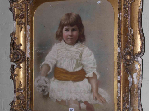 Ornate gilt framed portrait of a child, 100cm by 85cm overall.