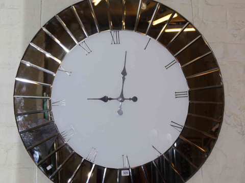 Large contemporary mirror panelled wall clock, 90cm diameter.