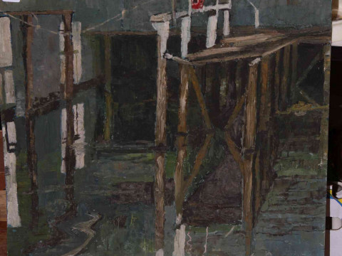 Pat Cleary, Harbour, contemporary oil on board, signed lower right, 73.5cm...