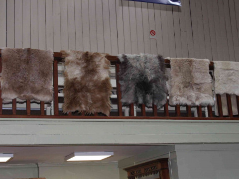 Five various skin rugs.