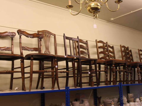 Set of six oak bar back dining chairs and four various bedroom chairs...