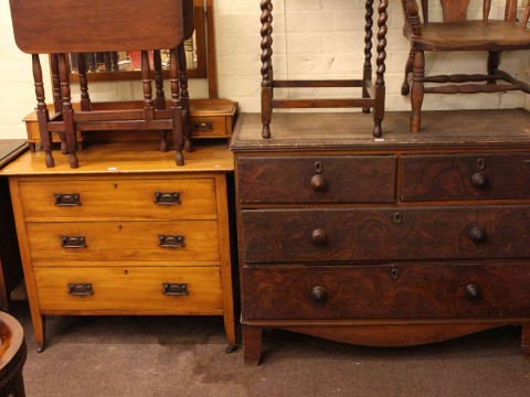 Victorian pine press base and satin walnut dressing table (2).