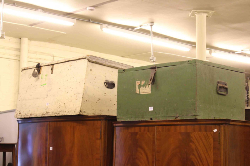 Two painted trunks and suitcase (3).